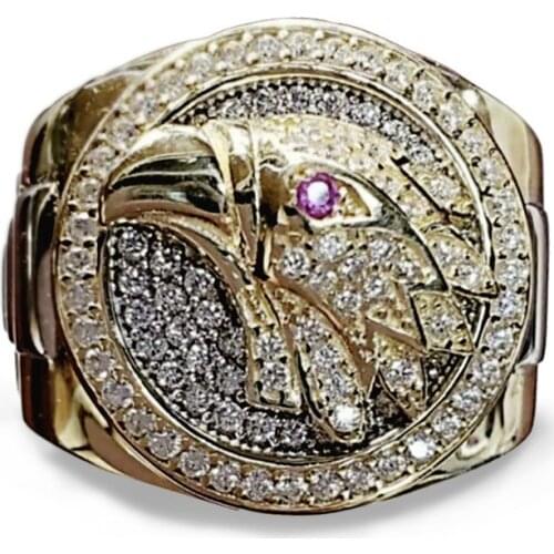 Fashion Eagle Head White Zircon Crystal Ring for Men Business Party Animal Rings Jewelry Hand Accessories