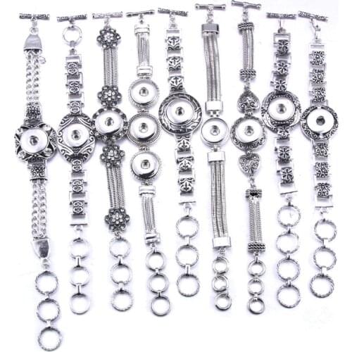 Fashion Beauty Punk Metal Alloy rhinestone pattern snap bracelets adjustable fit 18mm snap buttons snaps jewelry wholesale