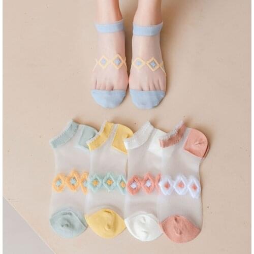 Fashion Women Casual Socks Summer New Girl Color Women Fashion Lace Ankle Thin Socks Woman Breathable Transparent Korean Style