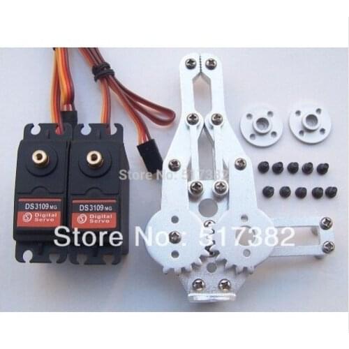 Free ship 2 DOF Robot Arm Clamp Claw Mount kit + 2 DS3109 Metal gear Digital servo 9kg +2 circle metal holder 25T for Arduino