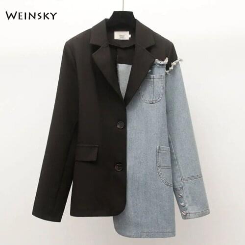 New Fashion Business Denim Patchwork Suits Women Spring And Autumn Blazer