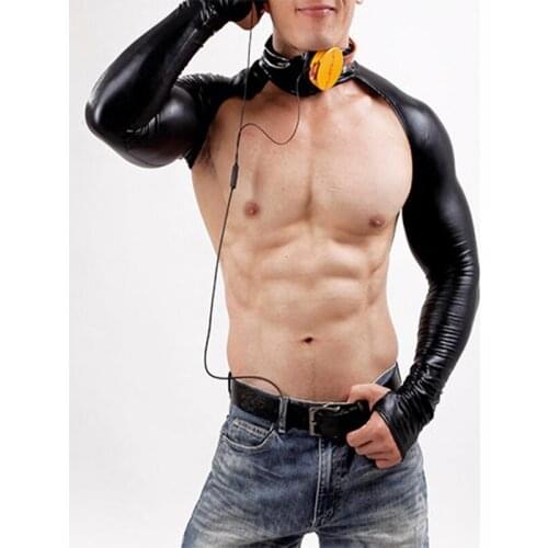 New Sexy Faux Leather Design Top Quality Latex Sexy Bodysuit Catsuit Spandex BodySuits Men Long Sleeve DJ Club Wear Bodies Black