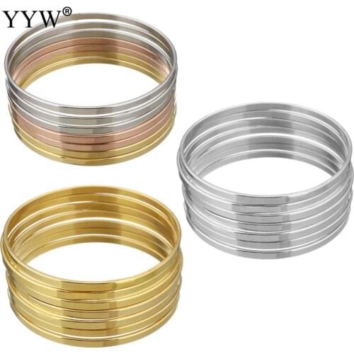 Wholesale 7pcs/Set Bangle For Women Gold Color Stainless Steel Bangle Round Circle Wristband Bracelet Bangle Woman 55mm Inner
