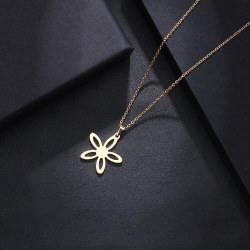 DOTIFI Stainless Steel Necklace For Women Man Lovers Flower Gold And Silver Color Pendant Necklace Engagement Jewelry