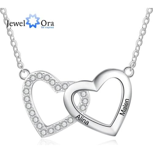 JewelOra Personalized Engraving 2-3 Names Heart Necklace Custom Cubic Zirconia Paved Pendants Anniversary Gift Jewelry for Women