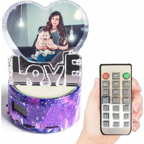 Custom Love Crystal Photo Frame With Mp3 Tf Card Bluetooth Music Rotating Base Wedding Birthday Souvenir Fathers Day Gift