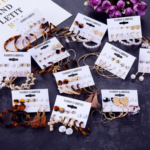 2020 Bohemian Leopard Acrylic Pearl Earrings Set for Women Fashion Geometry Tassel Handmade Earrings Jewelry Gift Set