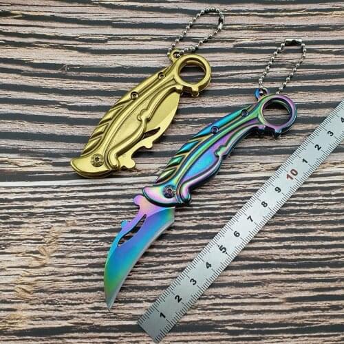 Stainless Steel Rainbow Titanium Blade and Handle Folding Knife Mini Keychain Rescue Hunting Tactical Knife Outdoor EDC Tool