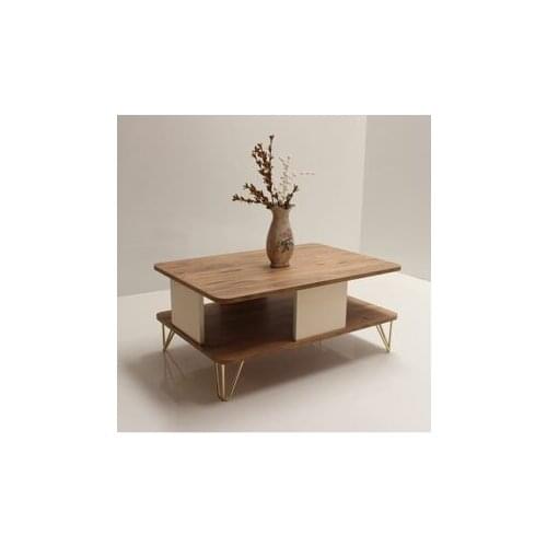 Modern lux Oval Edge Medium Coffee table Gold Metal Legs Pine-Cream coffe table