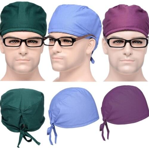 Unisex Men Women Working Caps Hair Cover Breathable Solid Color Bouffant Cotton Sweatband Hats Mask Set Beanie Hat for Men