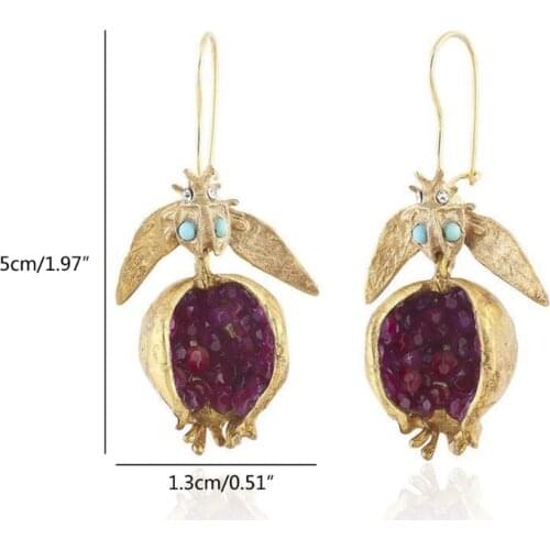 Vintage Fruit Red Pomegranate Crystal Drop Earrings for Women Fashion Jewelry 40JF