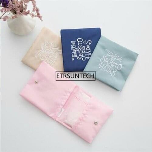100pcs Women Napkin Sanitary Storage Bag Polyester Waterproof Embroidery Button Protable Pouch Holder Storage Bag