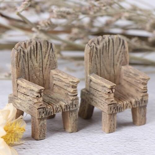2pcs Mini Simulated Resin Craft Micro Landscape Fairy Garden Miniature Home Garden Decoration Wooden Chair Ornament