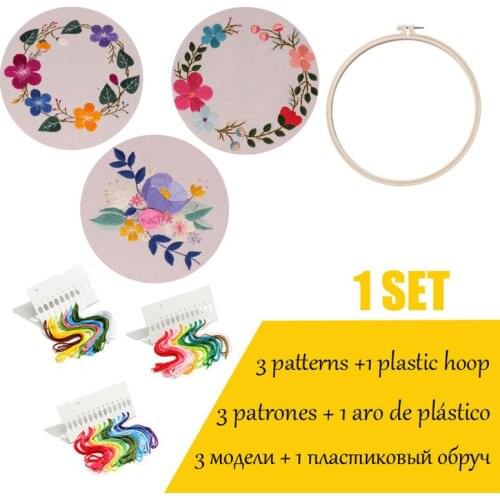 3 pieces/set DIY Embroidery Flower Kit with Hoop Handwork Needlework for Beginner Cross Stitch Handmade Crafts Sewing Supplies