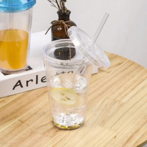 650ml Straw Coffee Cup With Lid Anti-scalding Anti-cold Reusable Tumblers Portable Cups Double Layer PP Coffee Mug Wholesale