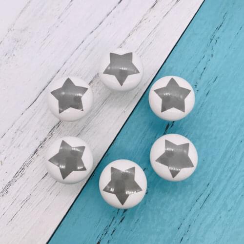 6x White Round Furniture Knobs With Five-pointed Star Design Ceramic Drawer Knob Cabinet Pull Modern Closet Cupboard Pull Handle