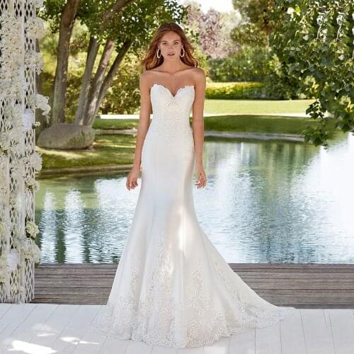 Exquisite Wedding Dresses Mermaid Sweetheart Sleeveless Satin Bridal Gown Fashion Floor Length Sweep Train Open Back