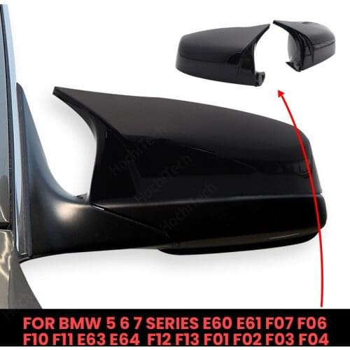 Car side Glossy Horn 2pcs Carbon Fiber Pattern Rearview Mirror Cover Caps For BMW 5 6 7 series F12 F13 F01 F02 F03 F04