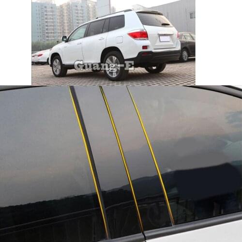 Car PC Material Pillar Post Cover Door Trim Window Piano Black Molding Sticker Plate 8pcs For Toyota Highlander 2008-2012