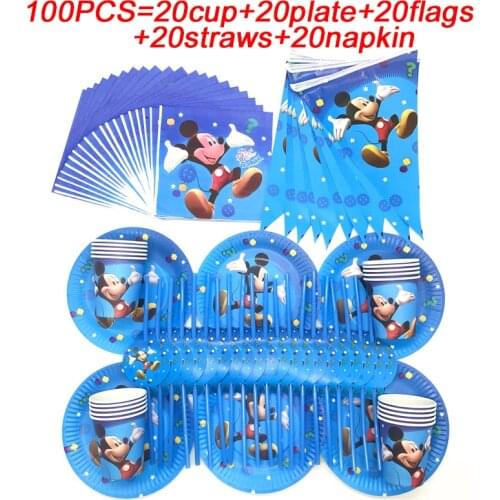 Disney Mickey Mouse Birthday Decorations Banners Supplies Disposable Cup Plates Straws Tableware Mickey Mouse Boys Party Set