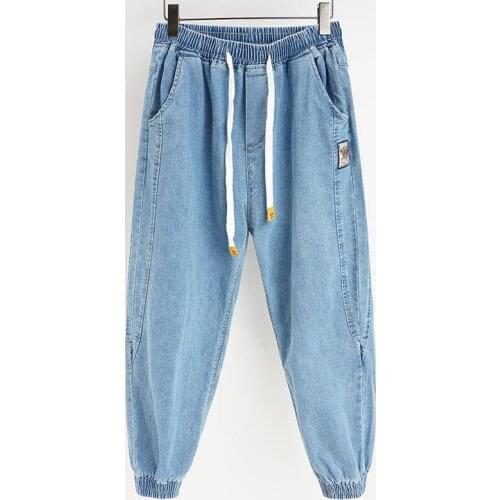 New Fashion Japanese and Korean Style Mens Jeans Elastic Waist Harem Pants Male Trendy Casual Denim Trousers All-Matchpants