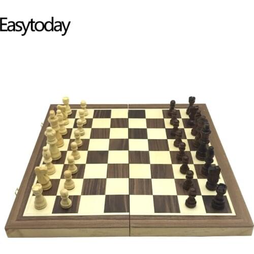 Easytoday Magnetic Folding Chess Games Set Wooden Chessboard Solid Wood Chess Pieces High-quality Table Entertainment Games Gift