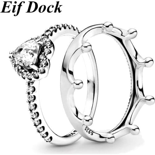 Eif Dock New Fashion Promise Crown Rings for Women Cubic Zircon Love Heart Wedding Jewelry Delicate Female Engagement Ring Hot