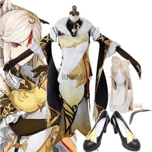 Game Costume ningguang cosplay genshin impact wig Cosplay Costume Halloween Party Dress For Women Girl Full Set Cosplay shoes