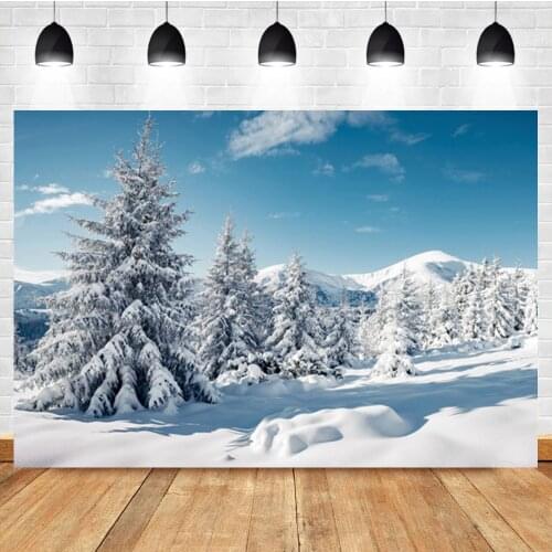 Laeacco Winter Forest Christmas Tree Snow Mountain Natural Landscape Photo Photography Backdrop Photo Background For Photo Studi