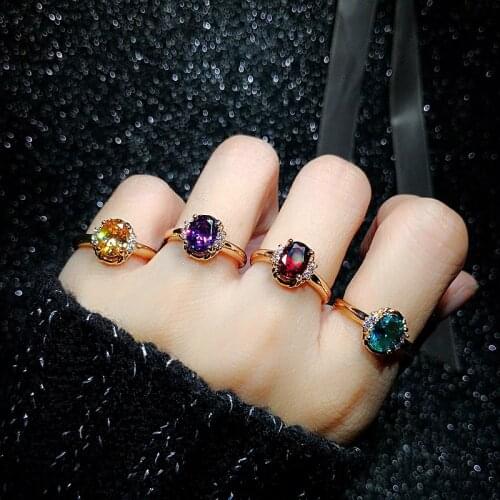 Trendy Rings Red Blue Purple Green Crystal Wedding Rings Oval Rose Gold / Silver Color Jewelry Womes Girls Gift Dropshipping