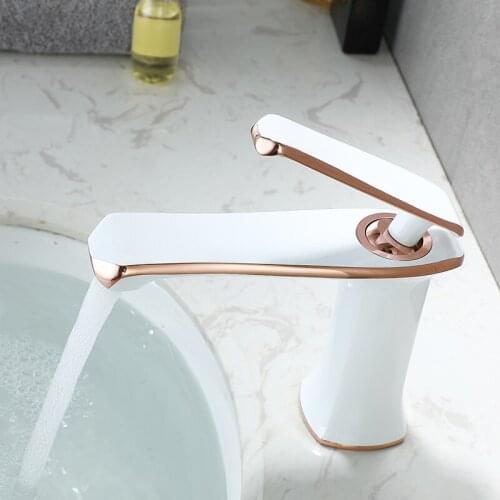 Fashion white rose gold brass bathroom sink faucet cold hot water basin mixer faucet top quality tap single handle