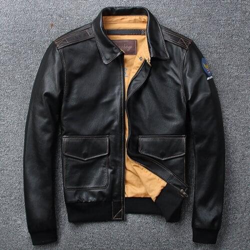 2020 New Men USAF Pilot Cow Leather Jacket Casual Cowskin Military A2 Slim fit Jackets Winter Russia Coats