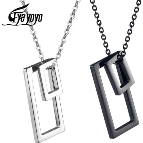 Geometry Interlocking Square Triangle Male Pendant for Men Stainless Steel Modern Trendy Geometric Stacking Streetwear Necklace