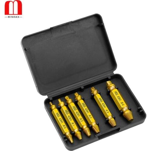 BINOAX 4341 6Pcs Gold Screw Extractor Set Drill Bits Easy Out Guide Broken Damag Screws Bolt Remover
