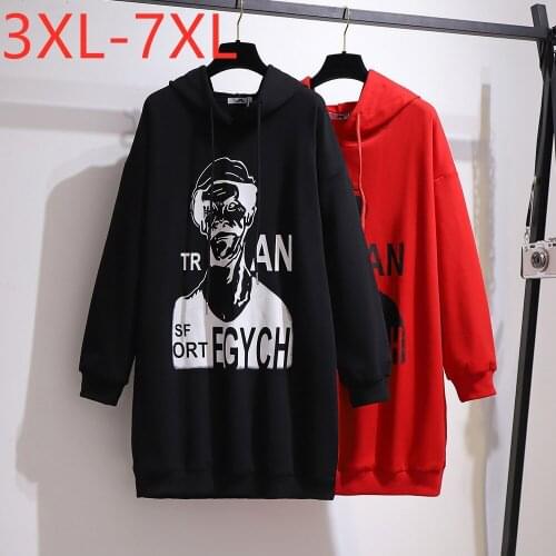 New ladies autumn winter plus size hoodie for women large long sleeve loose cotton black print long sweatshirt 4XL 5XL 6XL 7XL