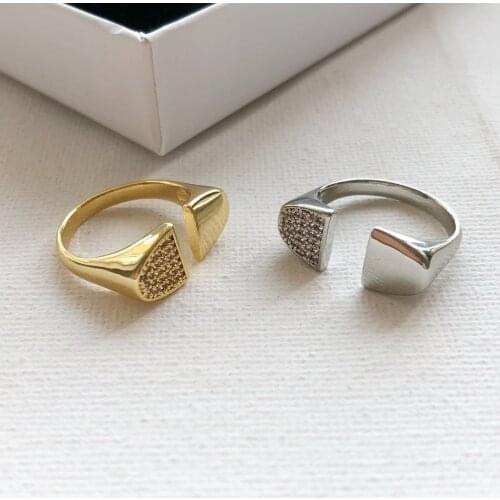 New simple temperament fashion trendy brass micro zircon opening ring womens style