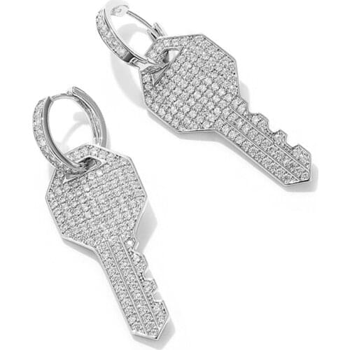 New Design Women Vintage Crystal Key Shaped Statement Chinese Trendy Statement Dangling Girls Asymmetrical earring jewelry