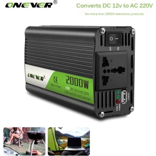 Onever Inverter 12v 220v 2000W Power Inverter DC To AC 12V To 220V Car Voltage Converter with USB Car Charger for iPhone 6 7 8
