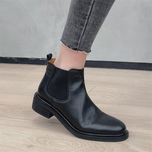 PXELENA Luxury Genuine Leather Chelsea Boots Women 2022 Spring Fall Winter Med Heels Shoes Comfort Daily Ankle Boots Lady Office