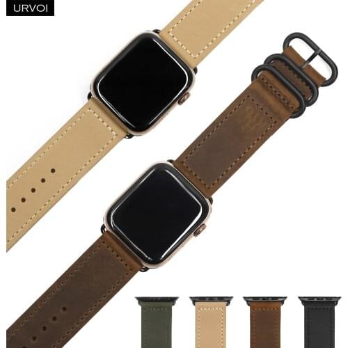 URVOI band for apple watch series 6 SE 5 4 3 2 strap for iwatch classic buckle wrist band handmade Retro Leather band 40 44mm
