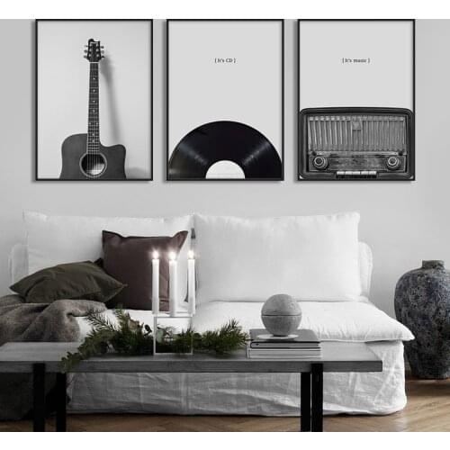 Nordic Fashion Music Guitar Poster Living Room Prints Canvas Painting Vintage Black And White Decoration Wall Picture Home Decor