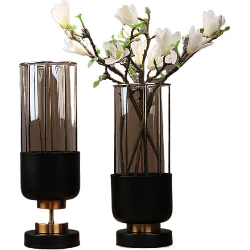Nordic Metal Large Vase Candle Holders Black Luxury Gold Vase Decoration Creative Vases Flower Pot Modern Living Room Decoration