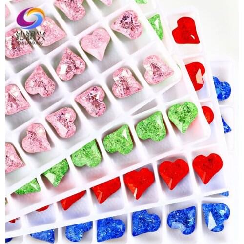 Super beauty Ice flower color heart-shaped K9 high quality gass crystal 3D pointback stones,diy/Nail Art/jewelry accessories