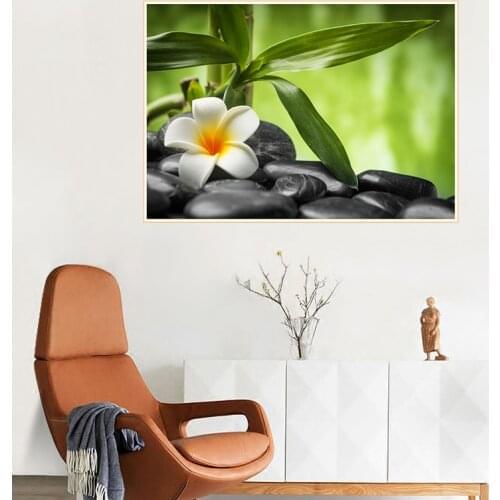 Zen Meditation Wall Art Canvas Painting Poster Print Health Balance Walll Picture Stones and White Flowers Nature Living Room