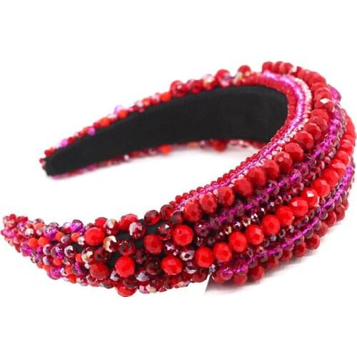 Ladies Fashion Personality Hoop New Baroque fashion temperament dance headband hand-stitched crystal red wild headband 512