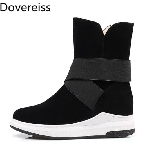 Dovereiss Fashion Womens Shoes Winter Sexy Zipper Elegant sexy Pointed toe Concise nude leather platform shoes Short boots