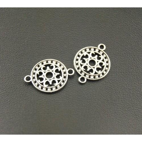 15 Pcs Silver Color Round Filigree Pattern Connector Handmade Charms Pendants Jewelry Findings A1134