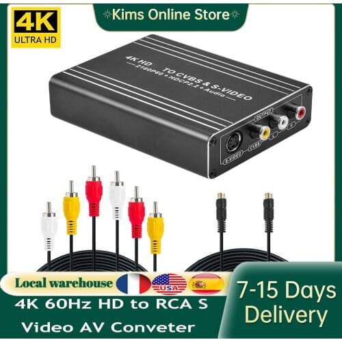 4K 60Hz Video Converter AV CVBS Composite S-Video Adapter HDMI-Compati ble to RCA S Video AV Converter for PS3 TV DVD VCR Camera