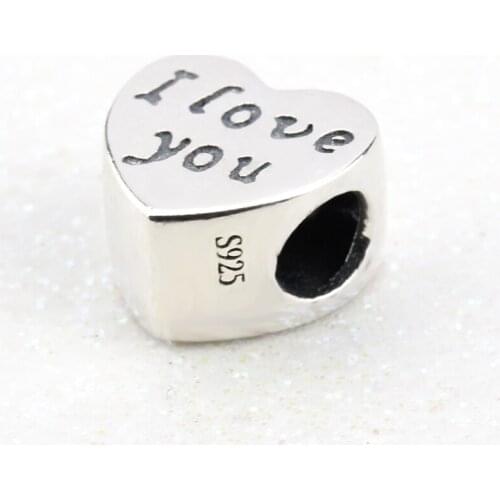 925 Sterling Silver Polished I Love You Heart Charm Fit Pandora Original Bracelet DIY Silver 925 Jewelry Gift