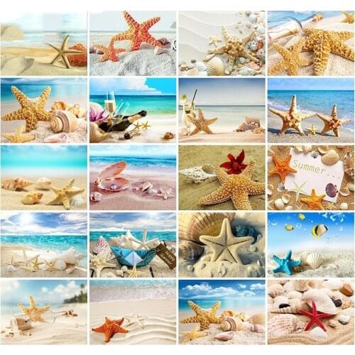 Diamond Painting Cross Stitch Sea Shell Starfish Scenery Home Decor Full Rhinestone Mosaic 5D Diamond Embroidery